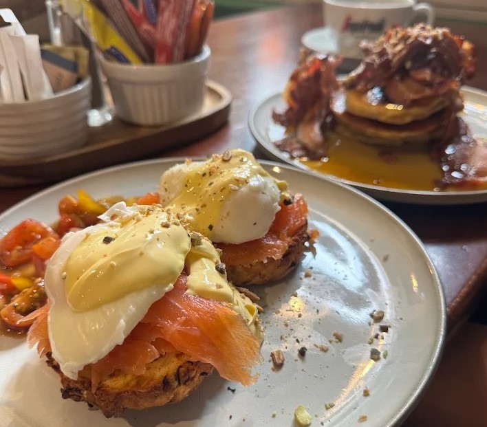 Poached eggs and smoked salmon served at Clancy's Bar in Oughterard